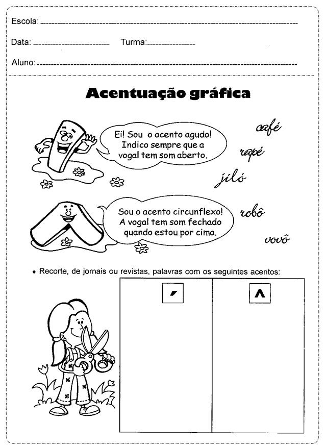 Exercícios de português sobre Acentuação Gráfica para imprimir.