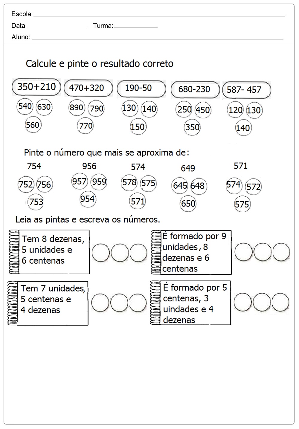 Atividades diversas de matemática - Para Imprimir - Series Iniciais.