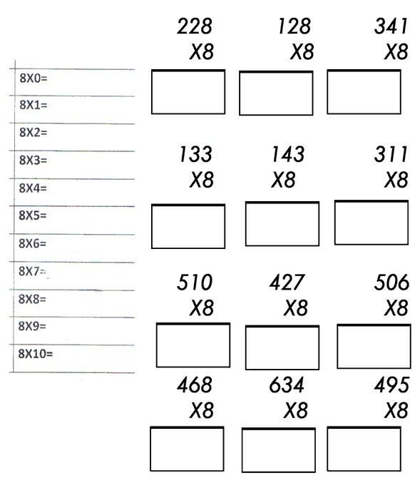 Atividades variadas de Matemática de Multiplicação.