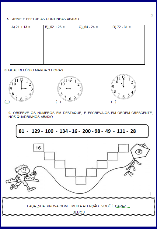 Avaliação Bimestral de Matemática para 2 ano.