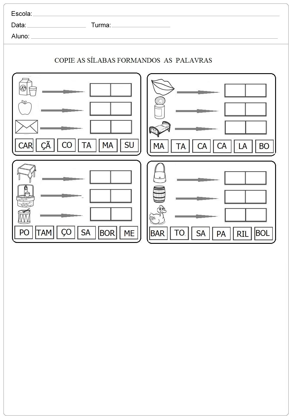 Atividade De Alfabetização - Forme As Sílabas - Escola