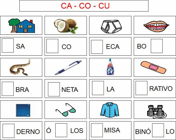 Escrevendo a silaba faltosa: Atividades com Sílabas Simples.