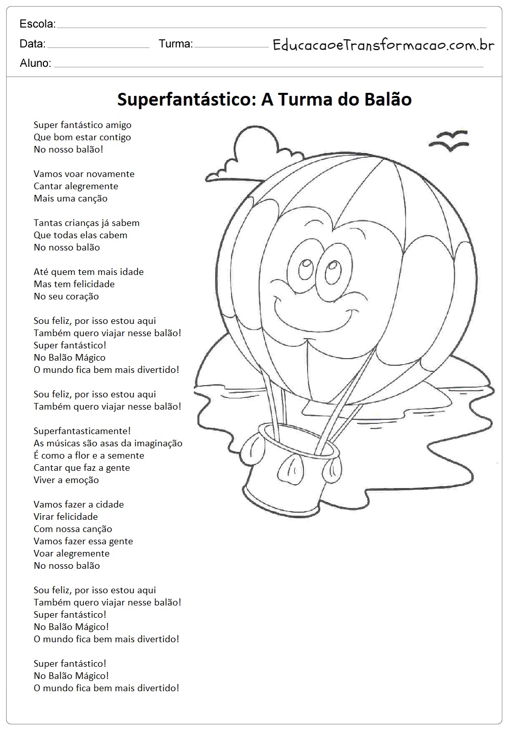 Músicas para o Dia das Crianças: Letras para imprimir.