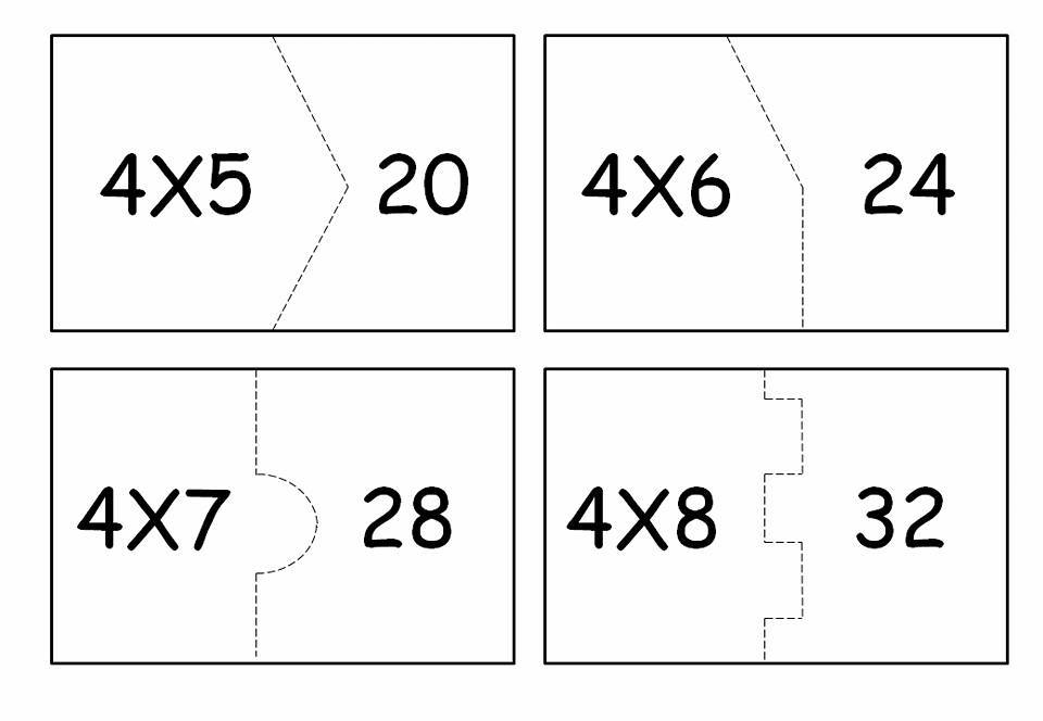 Quebra-cabeça da multiplicação para imprimir: Tabuada do 4