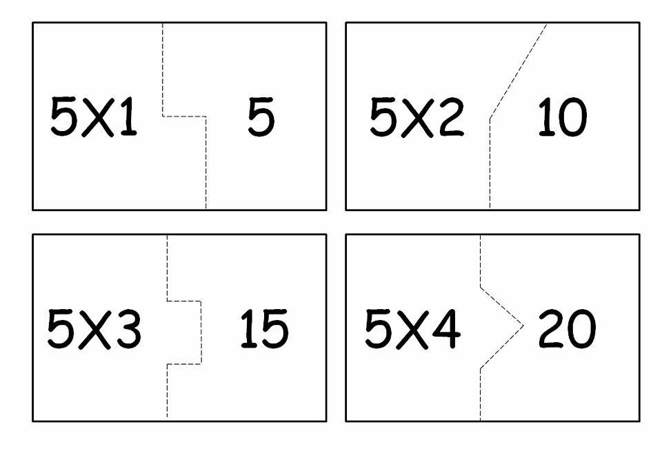 Quebra-cabeça da multiplicação para imprimir: Tabuada do 5.