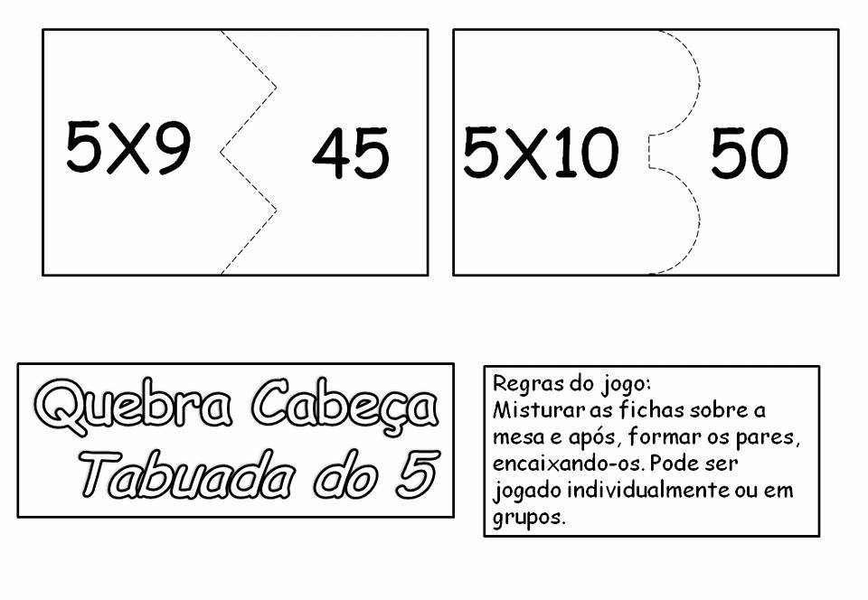 Quebra-cabeça da multiplicação para imprimir: Tabuada do 5.