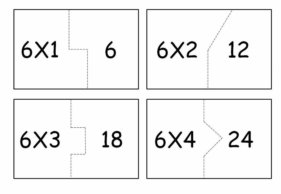 Quebra-cabeça da multiplicação para imprimir: Tabuada do 6.
