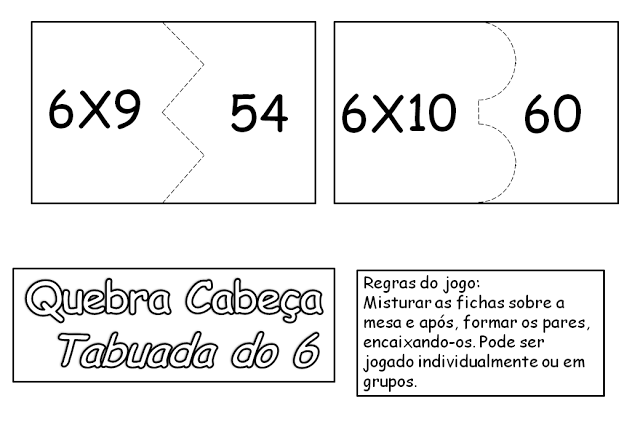 Quebra-cabeça da multiplicação para imprimir: Tabuada do 6.