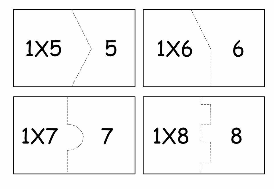 Quebra-cabeça da multiplicação para imprimir: Tabuada do 1