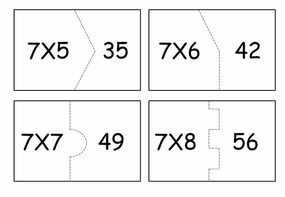 Quebra-cabeça da multiplicação para imprimir: Tabuada do 7.