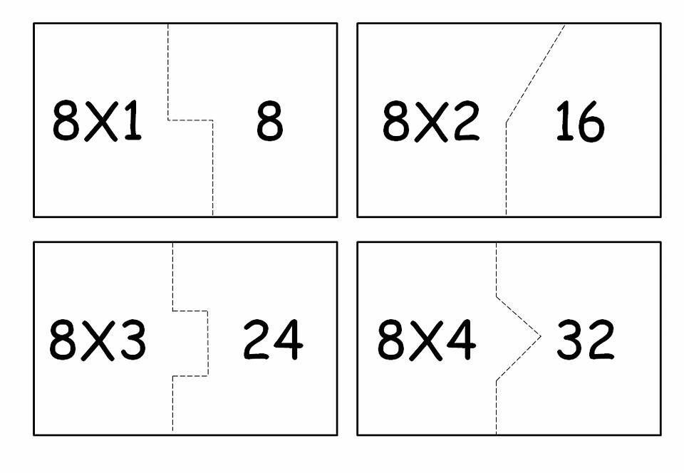 Quebra-cabeça da multiplicação para imprimir: Tabuada do 8.