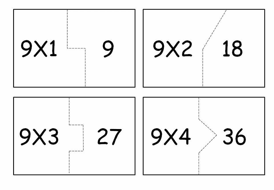 Quebra-cabeça da multiplicação para imprimir: Tabuada do 9.