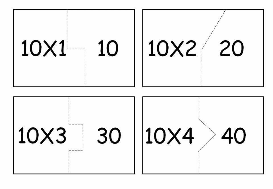 Quebra-cabeça da multiplicação para imprimir: Tabuada do 10.