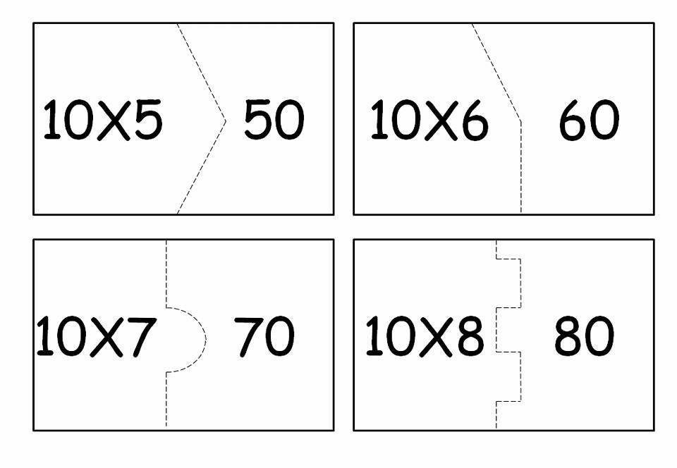 Quebra-cabeça da multiplicação para imprimir: Tabuada do 10.