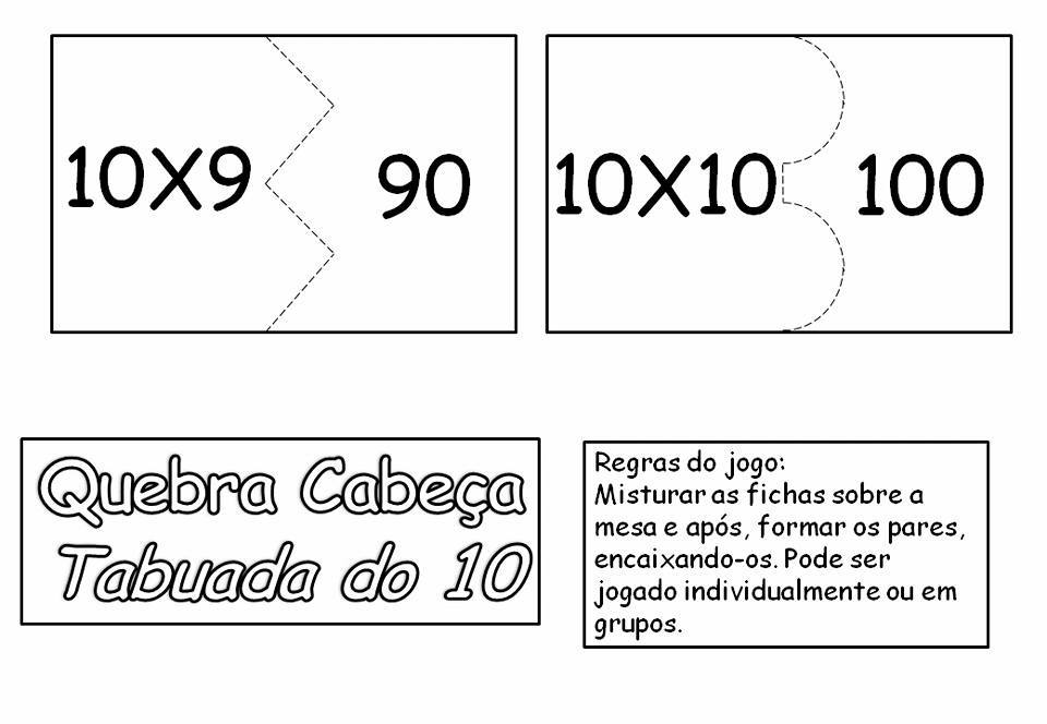 Quebra-cabeça da multiplicação para imprimir: Tabuada do 10.