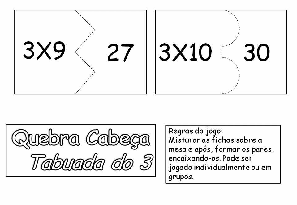 Quebra-cabeça da multiplicação para imprimir: Tabuada do 3