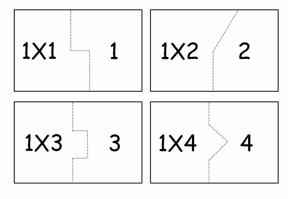 Quebra-cabeça da multiplicação para imprimir: Tabuada do 1