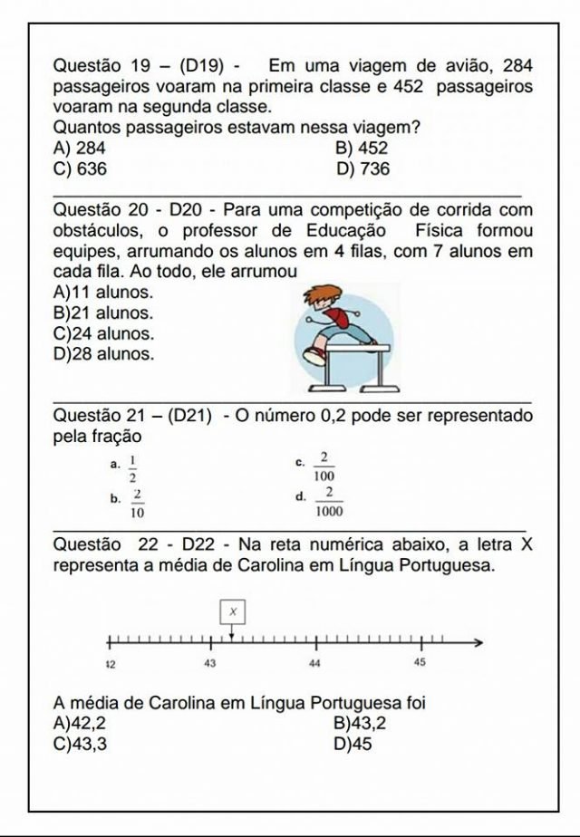 Simulado de matemática para o 5° ano. - SÓ ESCOLA