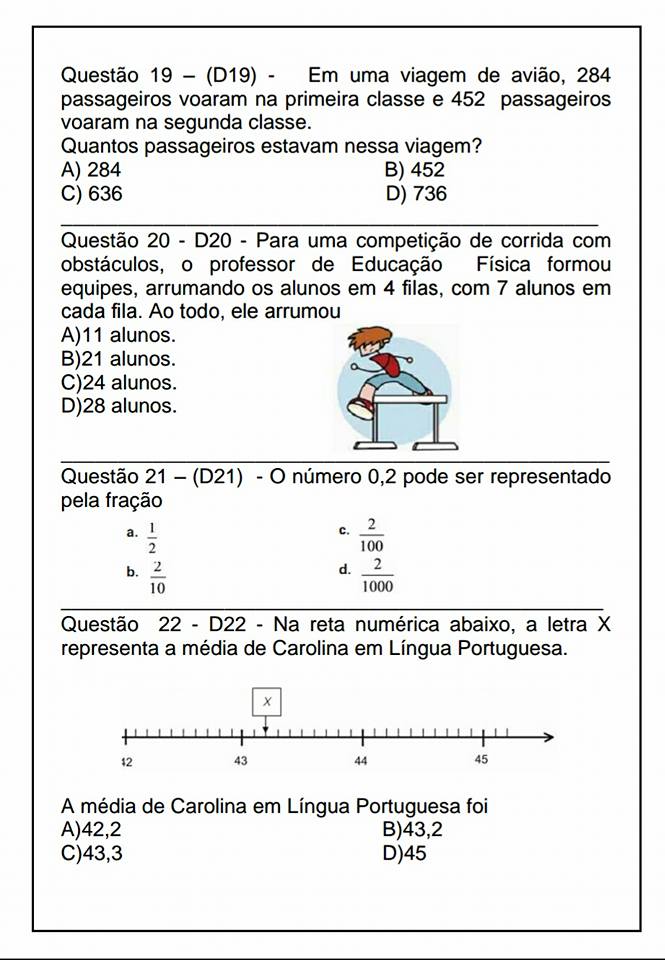 Simulado de matemática para o 5 ano para imprimir