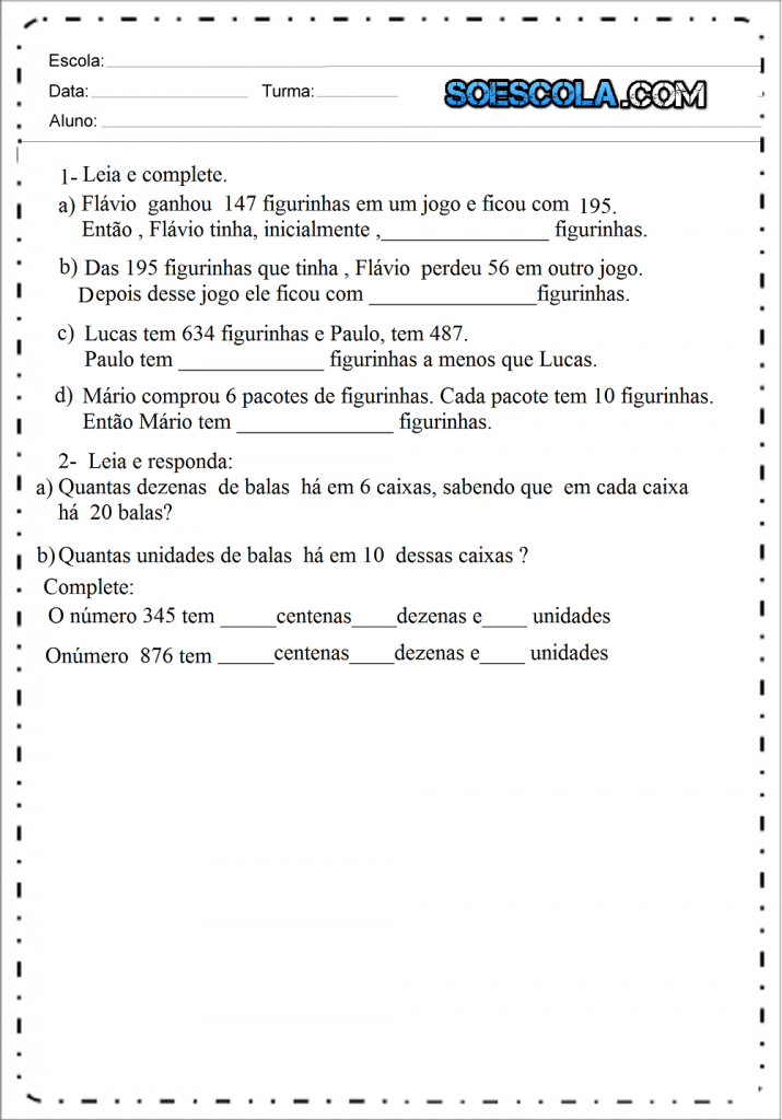 4 Atividades de Matemática 4º ano - Para Imprimir. - SÓ ESCOLA
