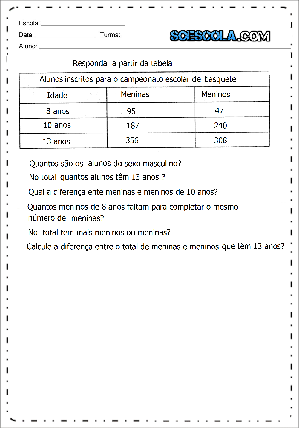 4 Atividades de Matemática 4 ano – Para Imprimir – Ensino Fundamental.