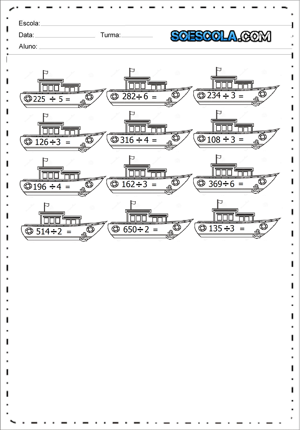 7 Atividades de Divisão para imprimir e baixar em PDF.