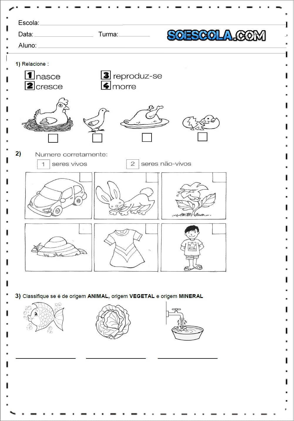 Atividades de Ciências 1 ano - Ensino Fundamental - Para Imprimir.