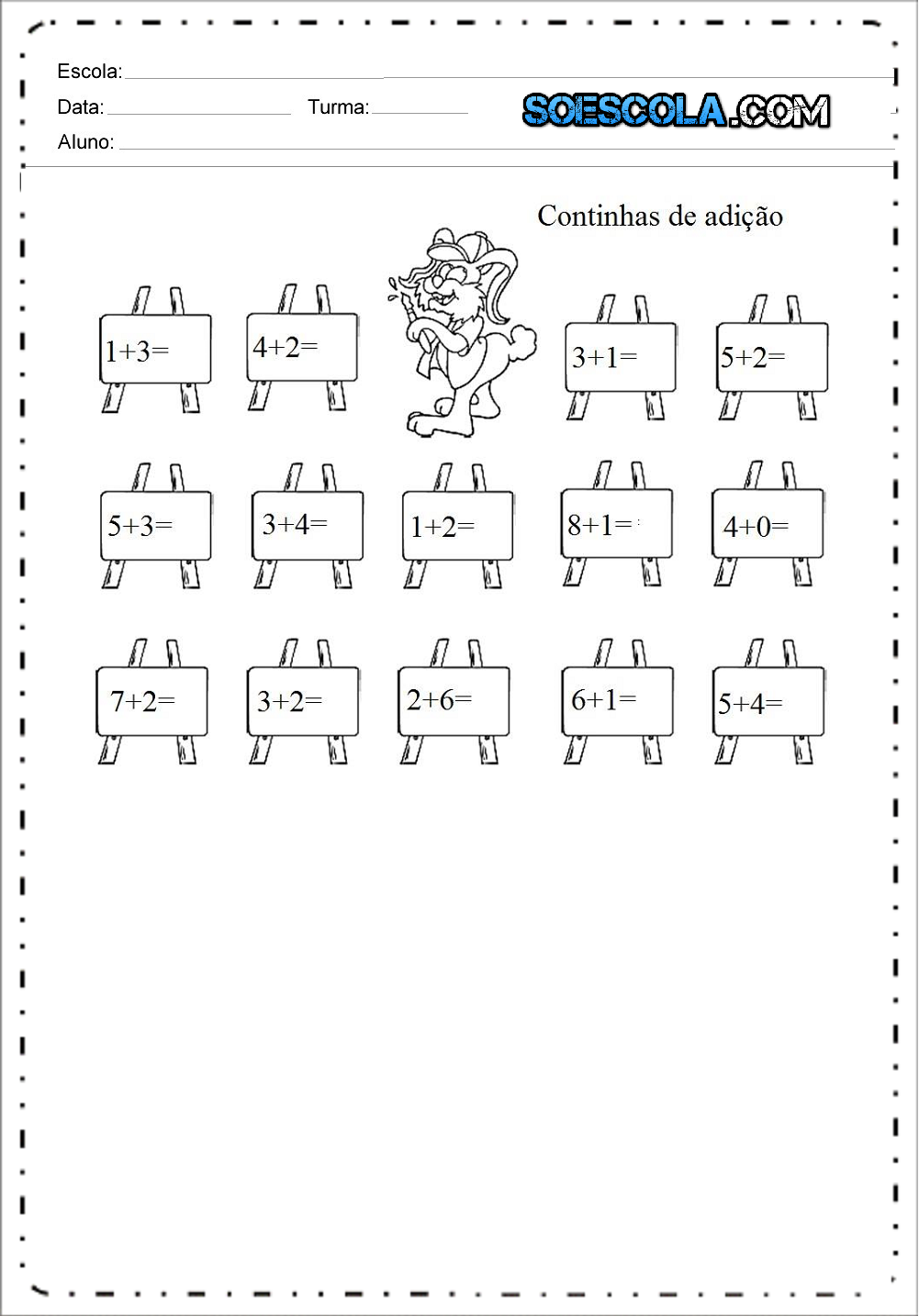 Atividades de Matemática 1 ano - Continhas de Adição e Subtração.