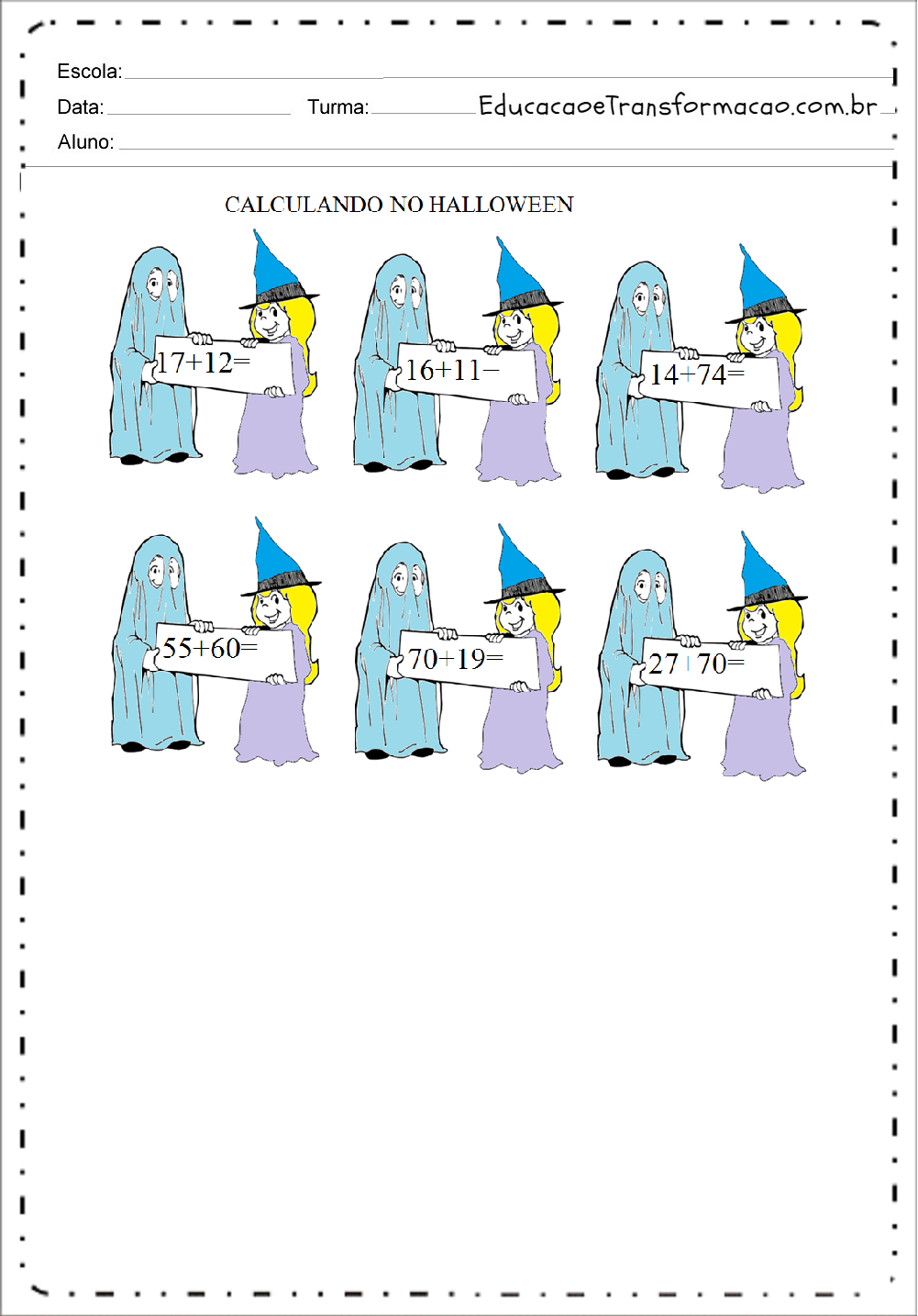 Atividades de Matemática Adição do Halloween - Baixe em PDF - Imprimir.