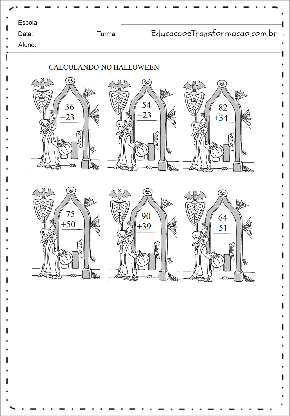 Atividades de Matemática Adição do Halloween - Baixe em PDF - Imprimir.