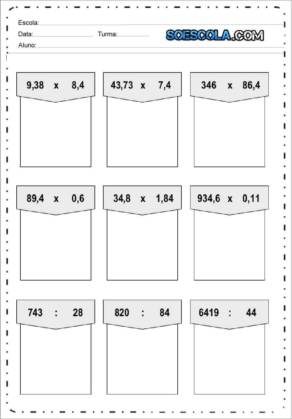 Atividades Escolares: Multiplicação