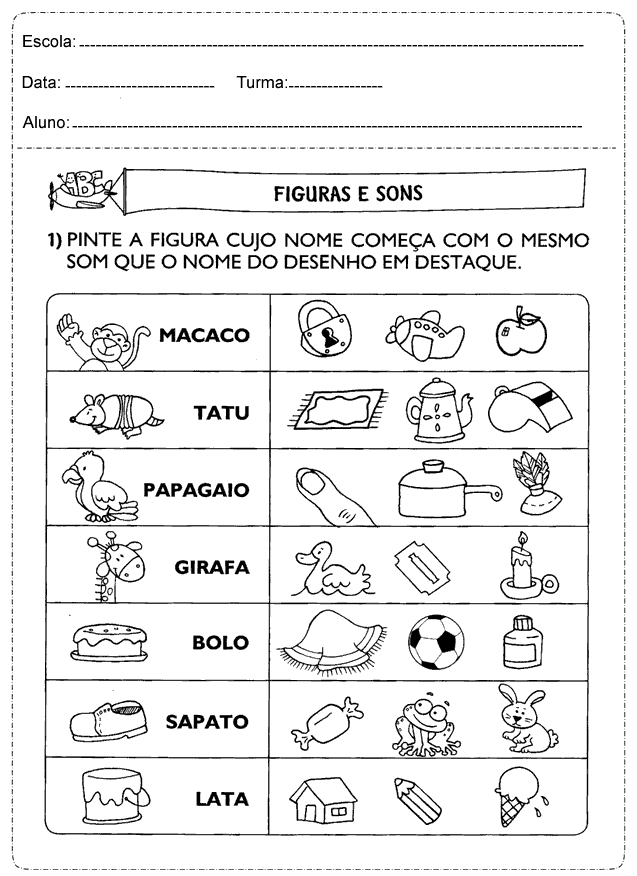 Atividades de Português sobre Sons - Atividades Educativas para Imprimir.