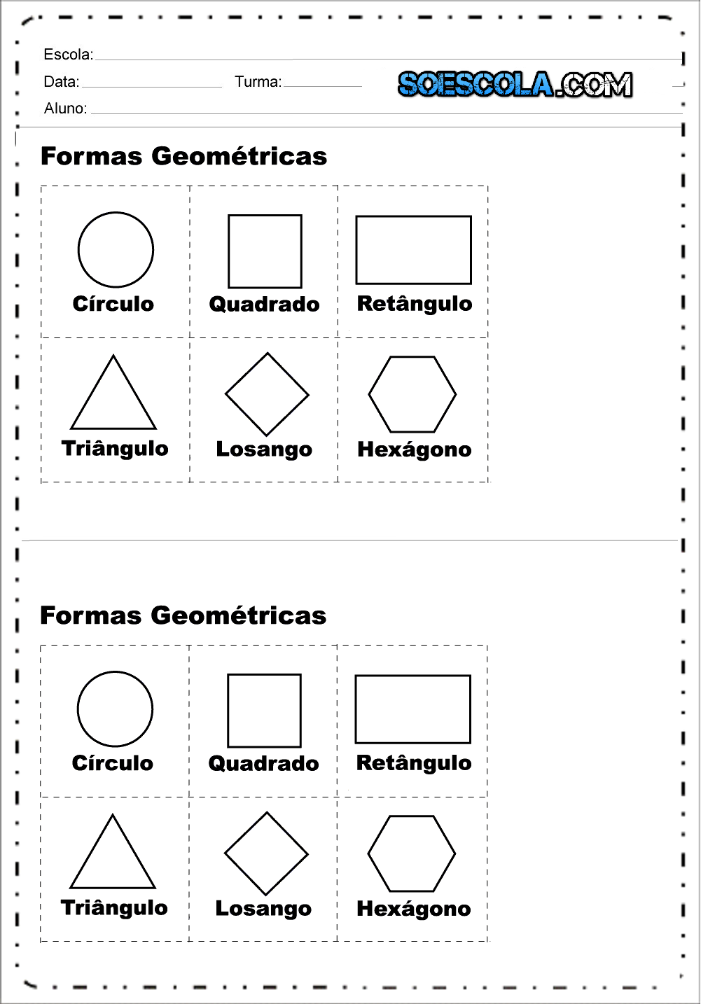 Atividades Formas Geométricas para imprimir - Baixe em PDF.