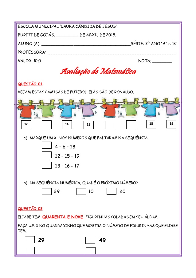 Top - Matemática - 2º Ano Avaliação Intermédia 1, PDF, Esportes