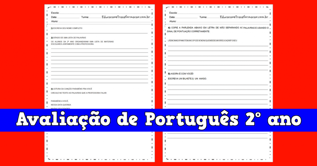 Avaliação de Português 2º ano do Ensino Fundamental.