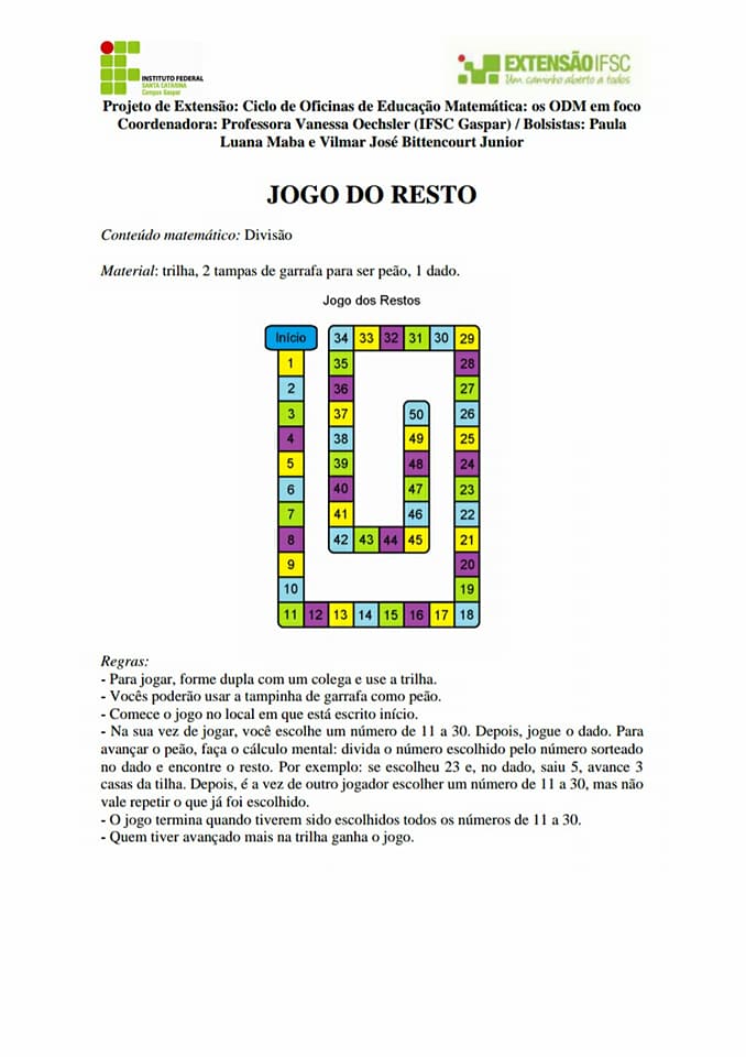 10ª Oficina de Jogos Matemáticos – Departamento de Matematica