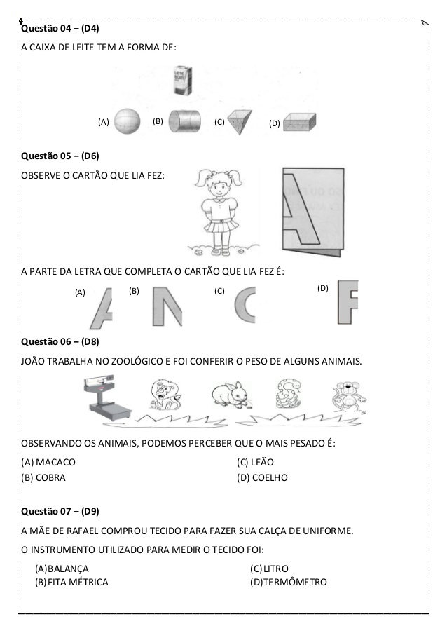 Simulado de Matemática 2 ano do Ensino Fundamental para imprimir.