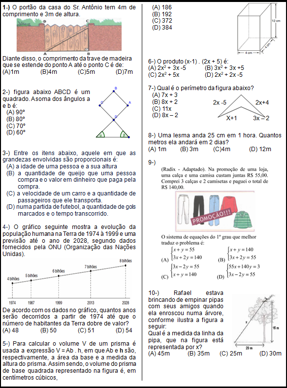 Simulado de Matemática 9 ano Prova Brasil - Para imprimir.