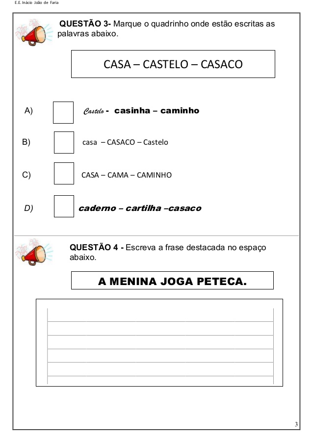 Simulado de Português 2 ano Ensino Fundamental - Alfabetização.