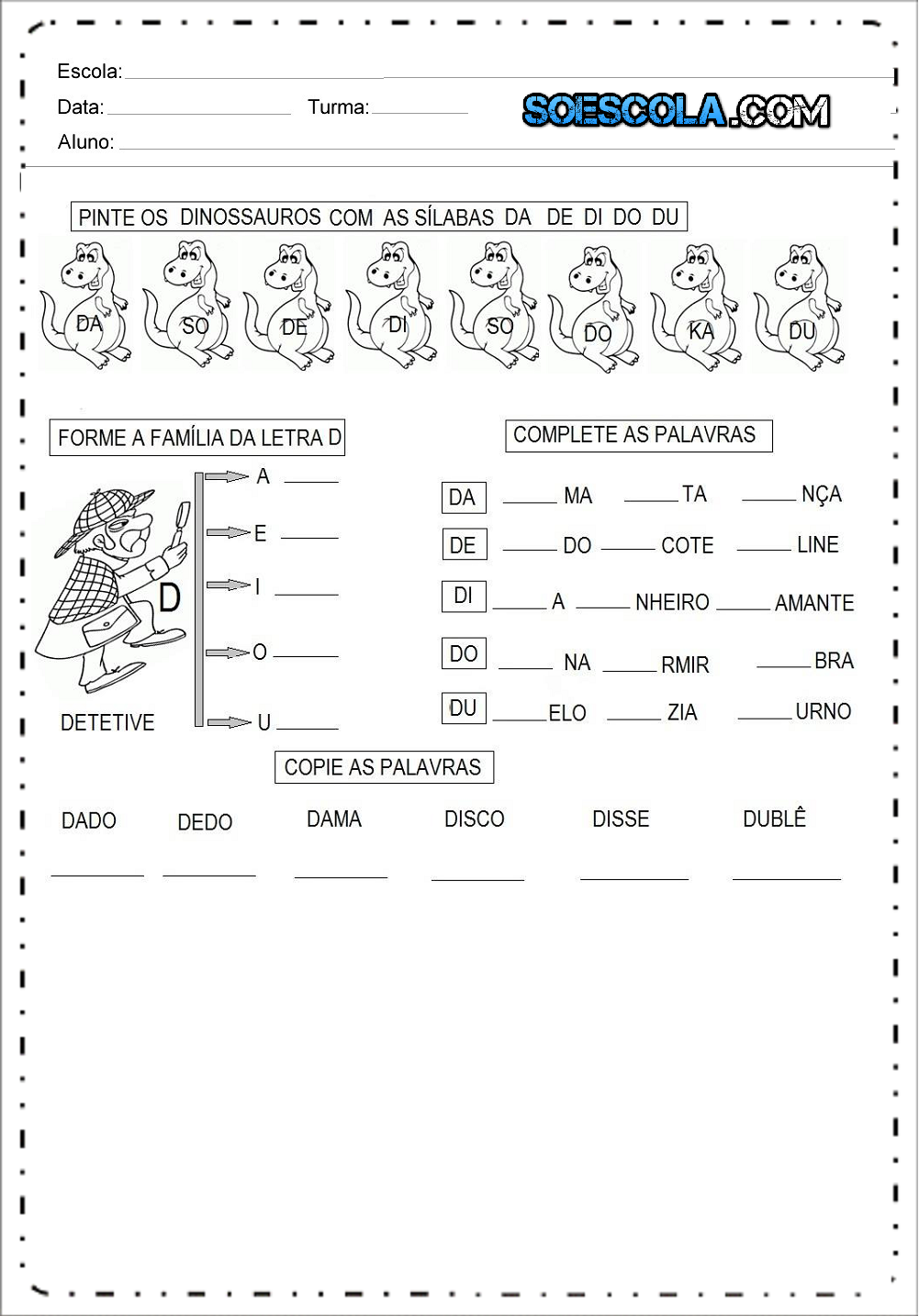 Atividades de Alfabetização das famílias silábicas - R, S, T, V, X, Z -  Cantinho Ensinar