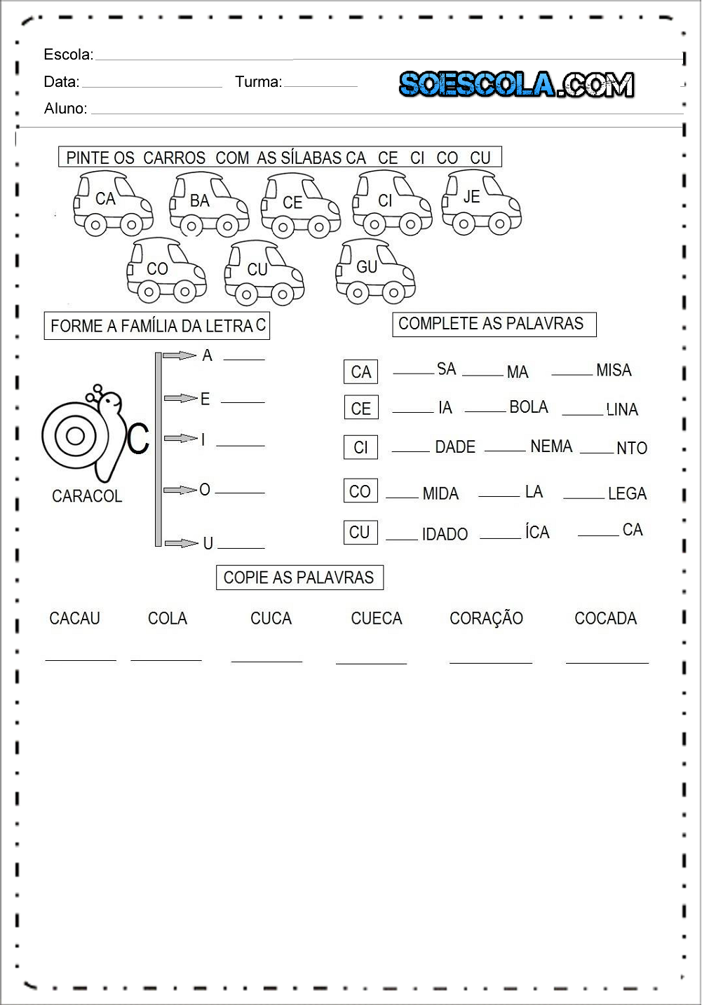 Atividades de Alfabetização das famílias silábicas - R, S, T, V, X, Z -  Cantinho Ensinar