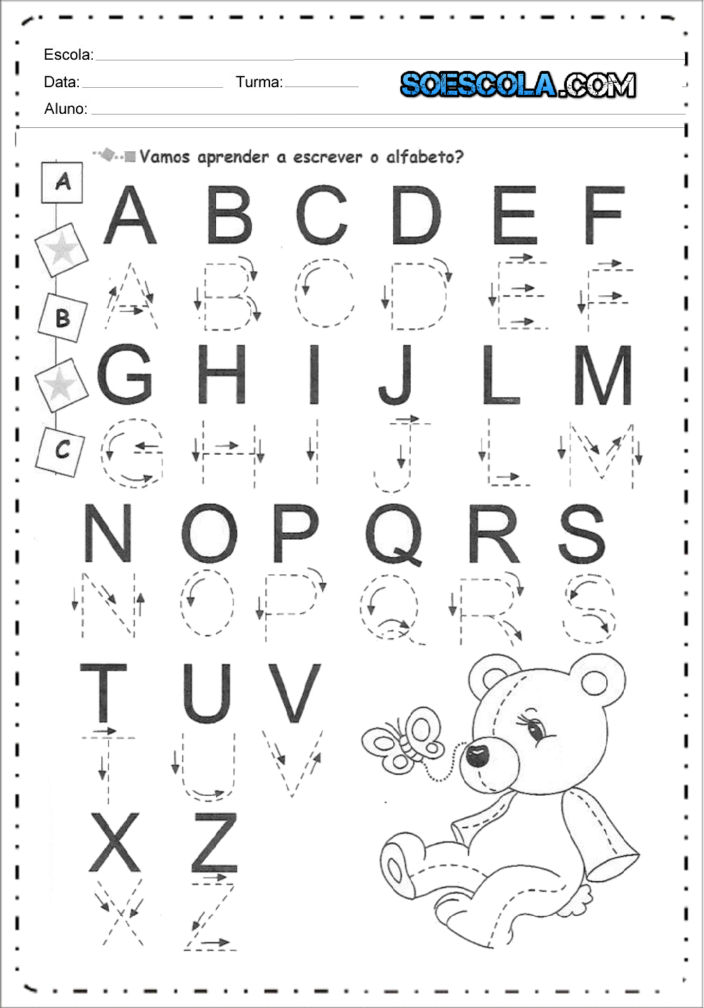 Alfabeto Pontilhado - Atividades Educativas para imprimir.