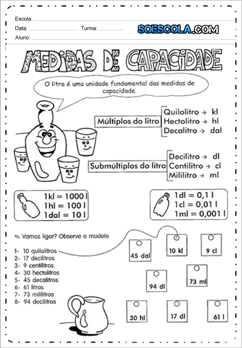 Atividade medida de capacidade - Para Imprimir - Series Iniciais.