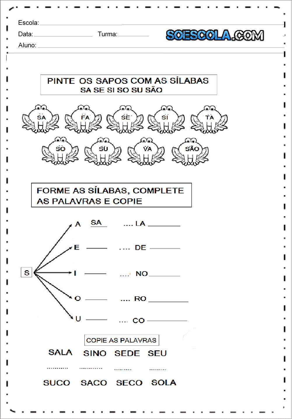 Atividades com as famílias silábicas - Para Imprimir - Series Iniciais