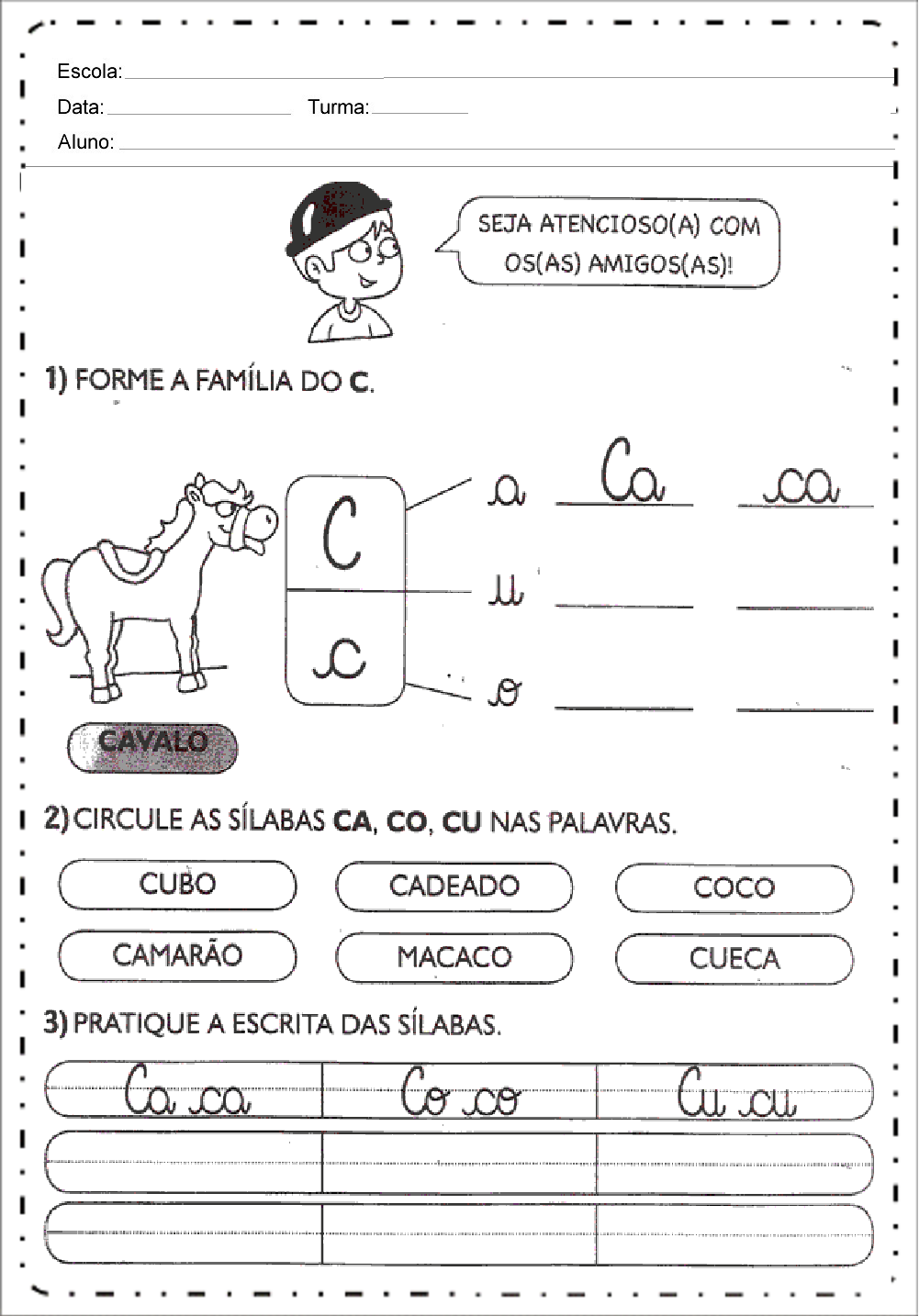 Atividades com Família Silábica C para imprimir - Baixe em PDF