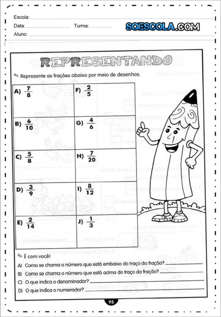 Atividades com Frações 4º ano - SÓ ESCOLA