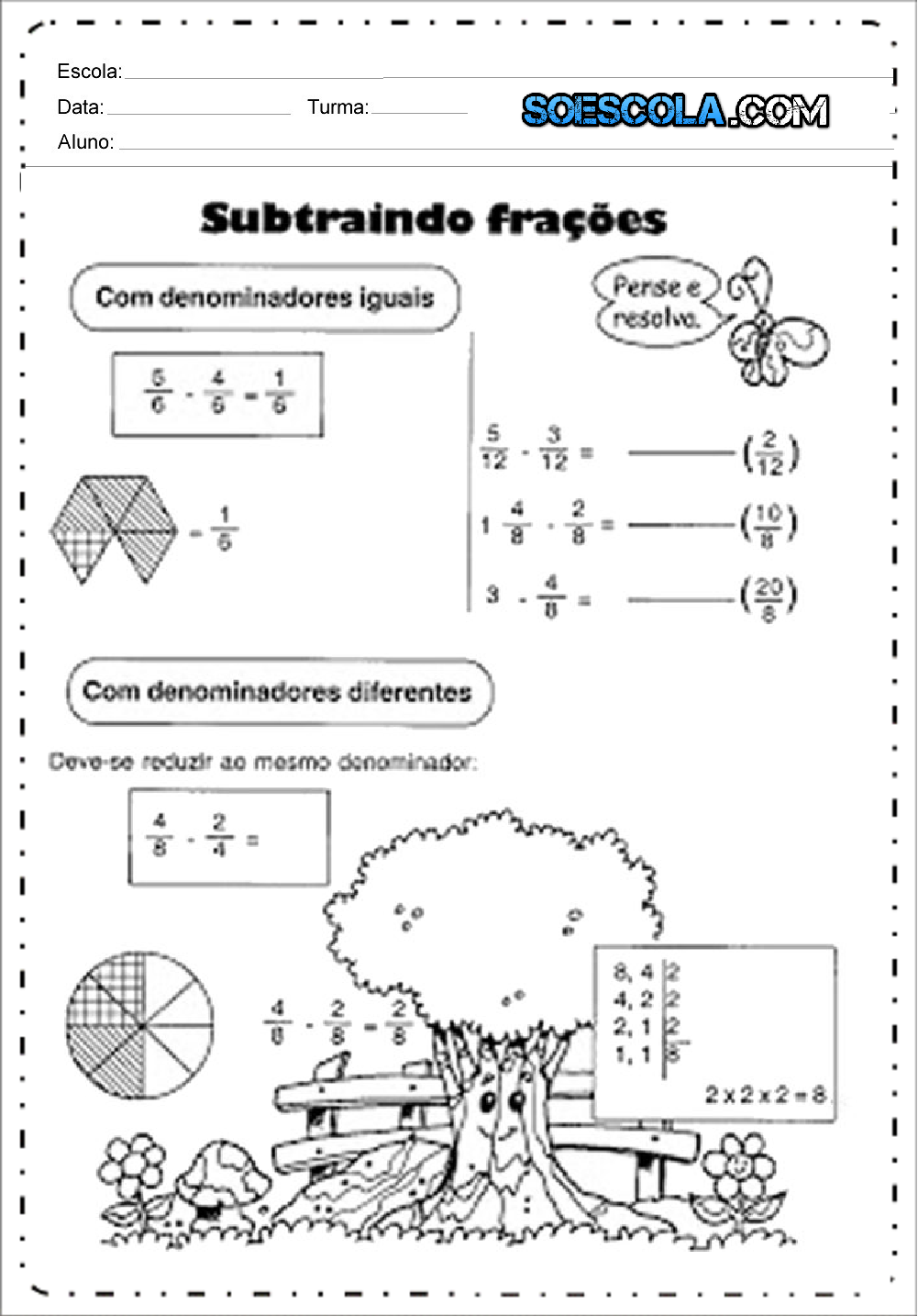 Atividades com Frações 4 ano do Ensino Fundamental - Para imprimir.