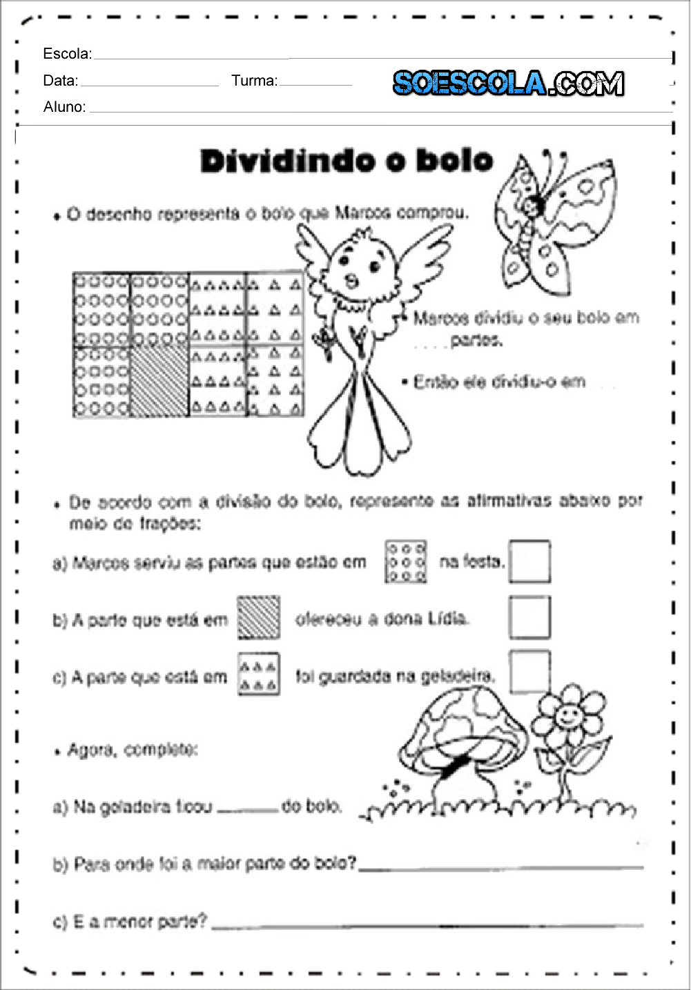 Atividades com Frações 4 ano do Ensino Fundamental - Para imprimir.