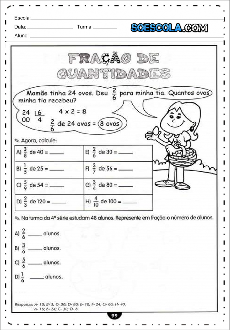 Atividades com Frações 4º ano - SÓ ESCOLA