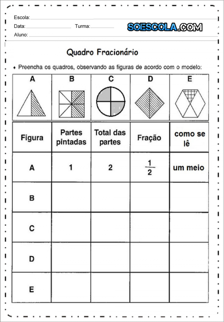 Atividades com Frações 4º ano - SÓ ESCOLA